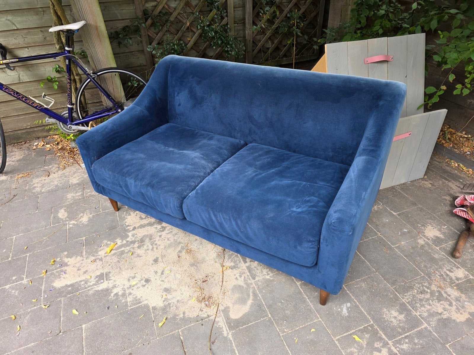 GRATIS: Blauwe stoffen bank, Ophalen, Gebruikt, Tweepersoons, 75 tot 100 cm