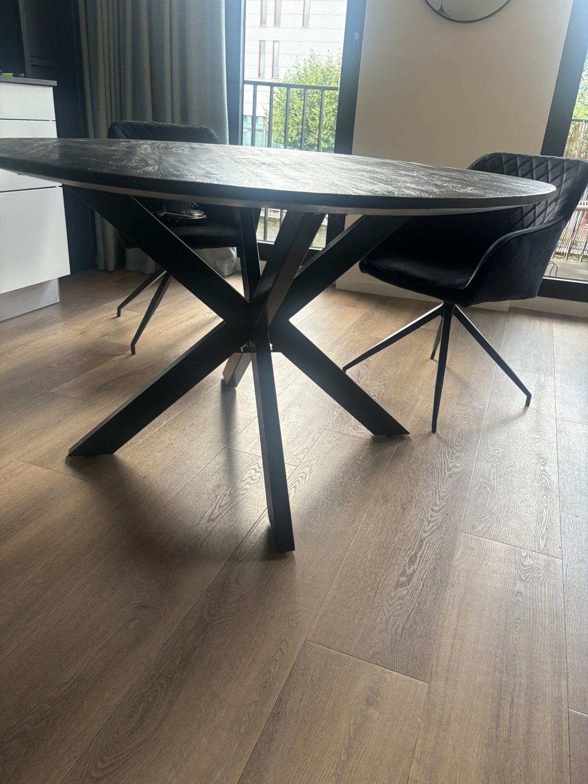 4 stoelen met terugdraaifunctie + tafel, Ophalen, 100 tot 150 cm, 50 tot 100 cm, Zo goed als nieuw