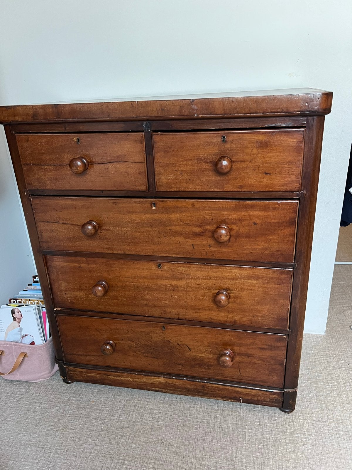 Antieke houten ladekast met 5 laden, Antiek en Kunst, Antiek | Meubels | Kasten, Ophalen
