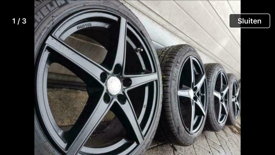 Winterset 18 inch steek 5 x 112 met Michelin 225/45-18, Ophalen, 18 inch, Gebruikt, Banden en Velgen