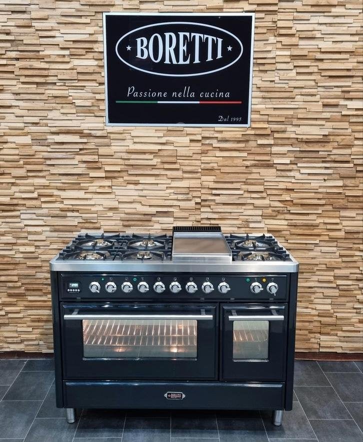 Luxe Boretti Majestic Fornuis 120cm zwart Frytop 7 pits, Niet ingevuld, 60 cm of meer, Niet ingevuld, Ophalen of Verzenden