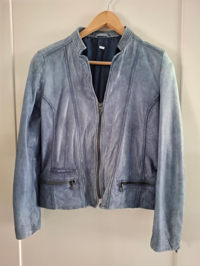 Leuk blauw leren jasje maat 42, Ophalen of Verzenden, Nieuw, Maat 38/40 (M), Blauw