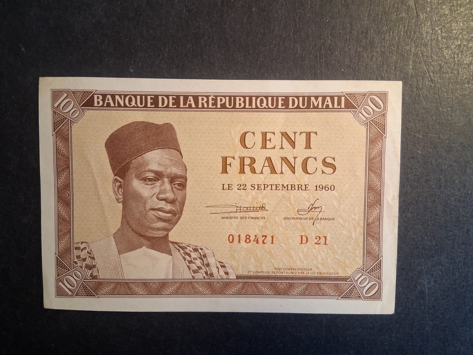 100 cent francs 1960 xf mali, Ophalen of Verzenden, Overige landen, Los biljet