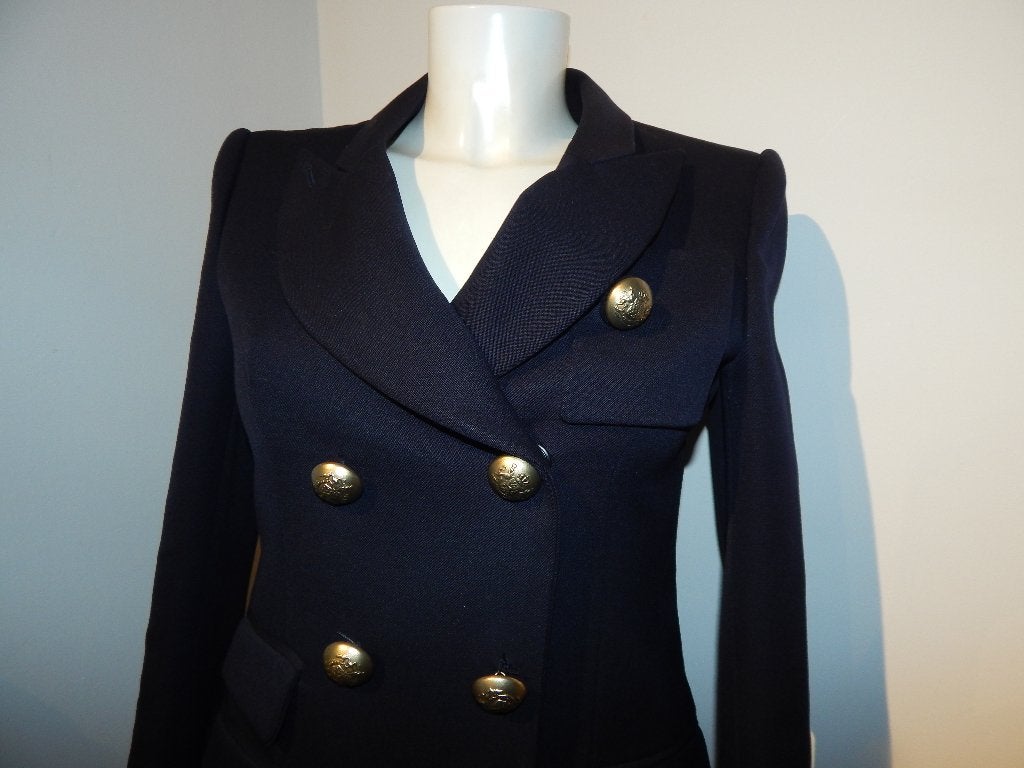 Balenciaga stylvolle blazer donker blauw sier knopen wapen S, Balenciaga, Blauw, Ophalen of Verzenden, Zo goed als nieuw
