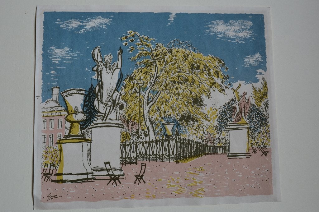 CHARLES EYCK PARIJS JARDIN dU LUXEMBOURG Litho 1947 SP6, 42 cm, Ophalen of Verzenden, 35 cm, Lithografie
