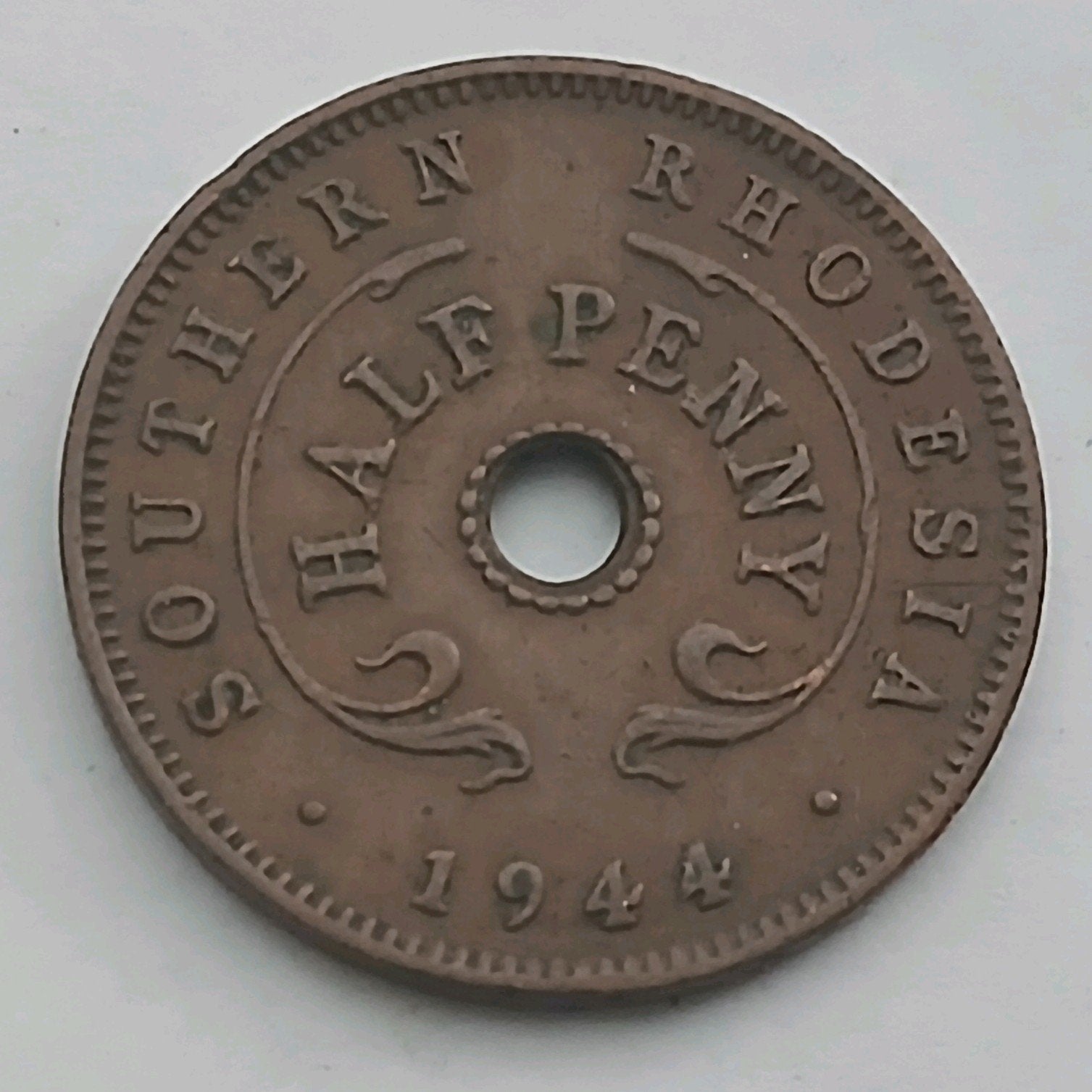 Zuid Rhodesie Halfpenny 1944 Oude Munt Engeland Afrika WO2, Ophalen of Verzenden, Overige gebieden