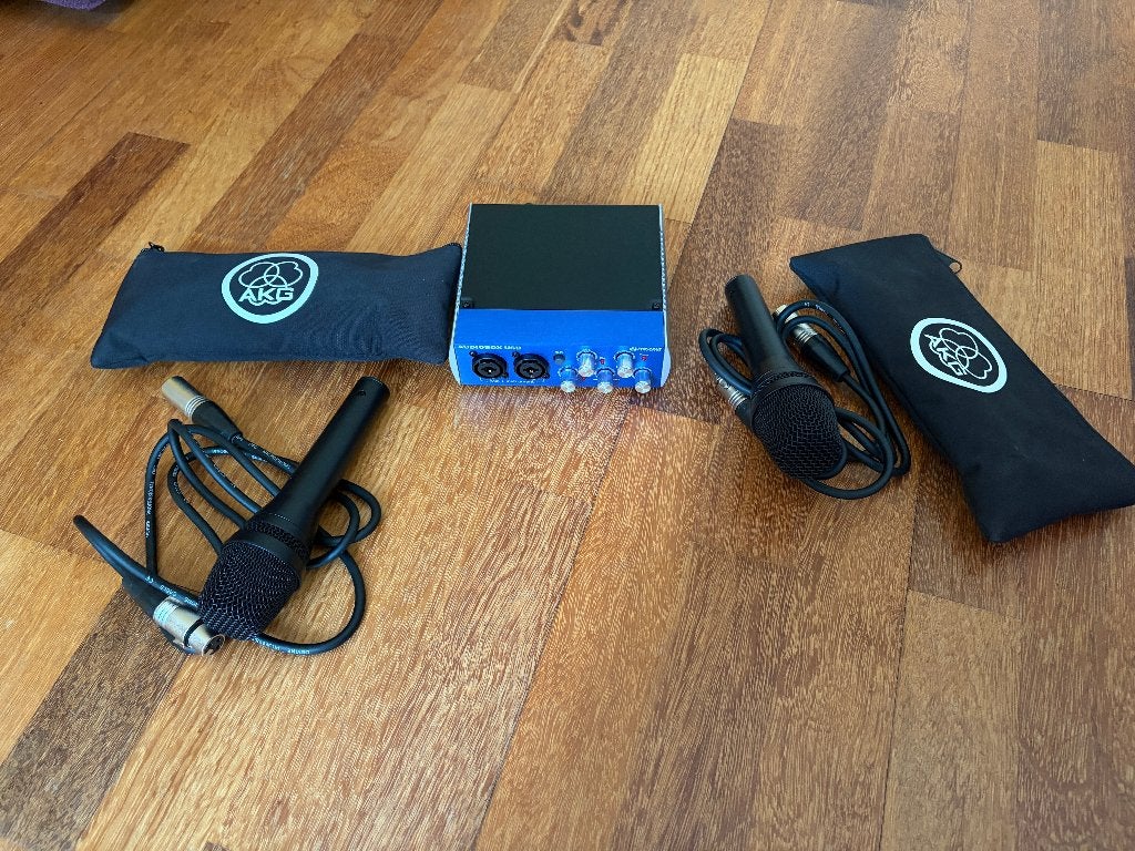 Opnameset 2x AKG P5 microfoon + PreSonus AudioBox USB, Ophalen of Verzenden, Zo goed als nieuw, Minder dan 5 kanalen, Microfooningang