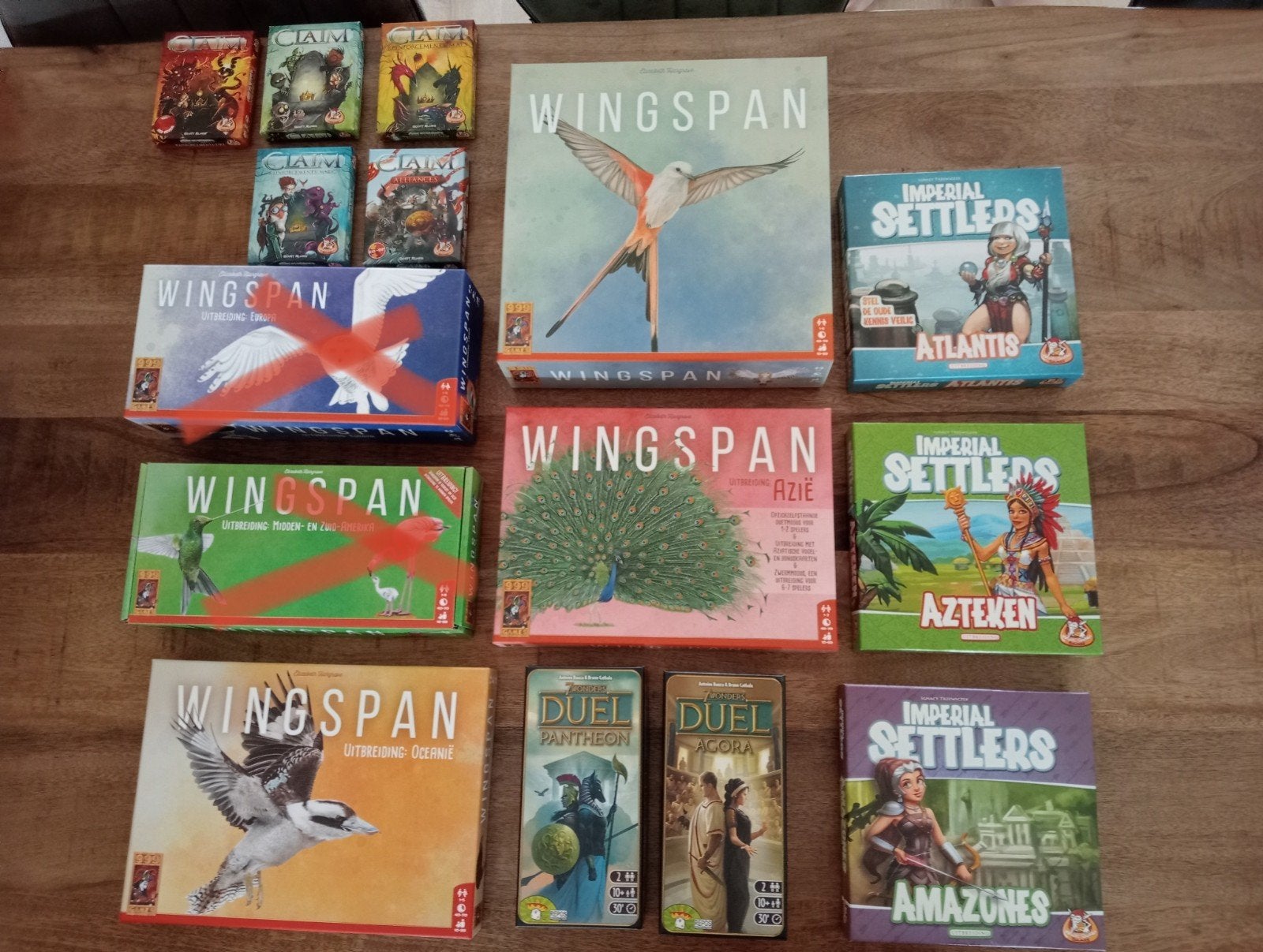 Lege speldozen: Wingspan, Claim, Imperial Settlers, 7Wonders, Hobby en Vrije tijd, Ophalen of Verzenden, Zo goed als nieuw