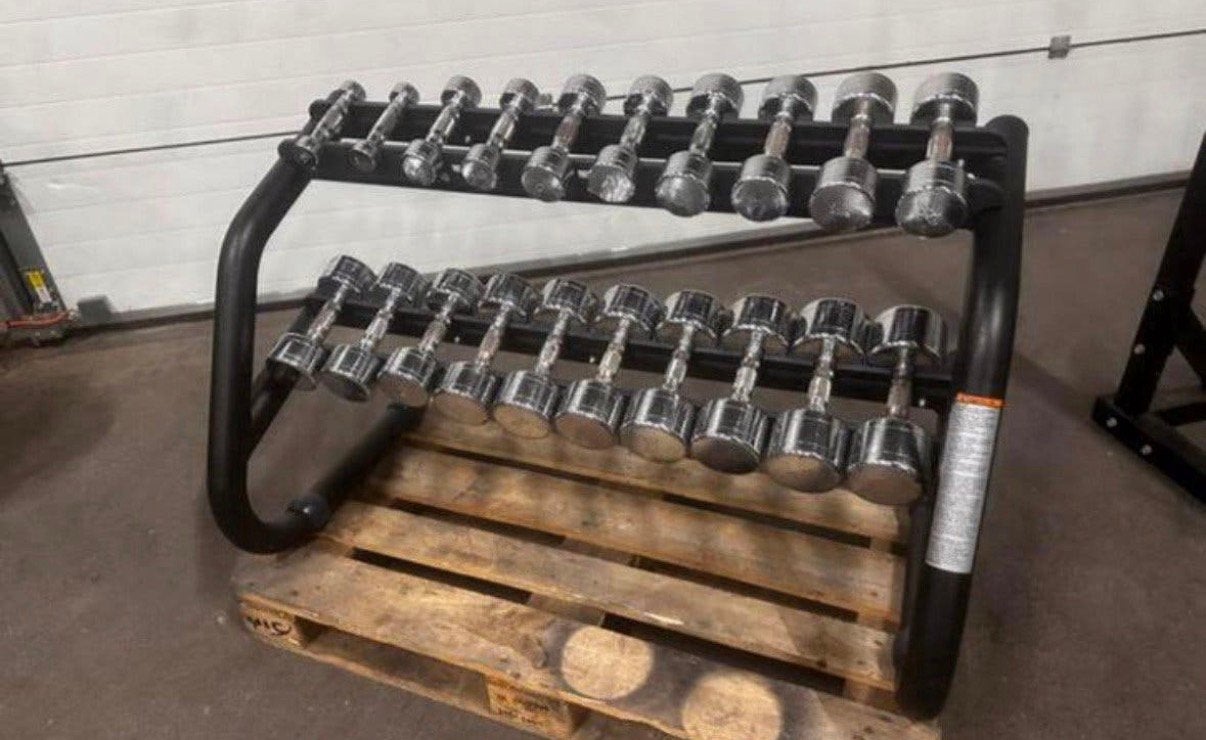Chrome Dumbells 1kg t/m 10kg + Technogym Opbergrek, Sport en Fitness, Fitnessmaterialen, Ophalen, Gebruikt, Dumbbell