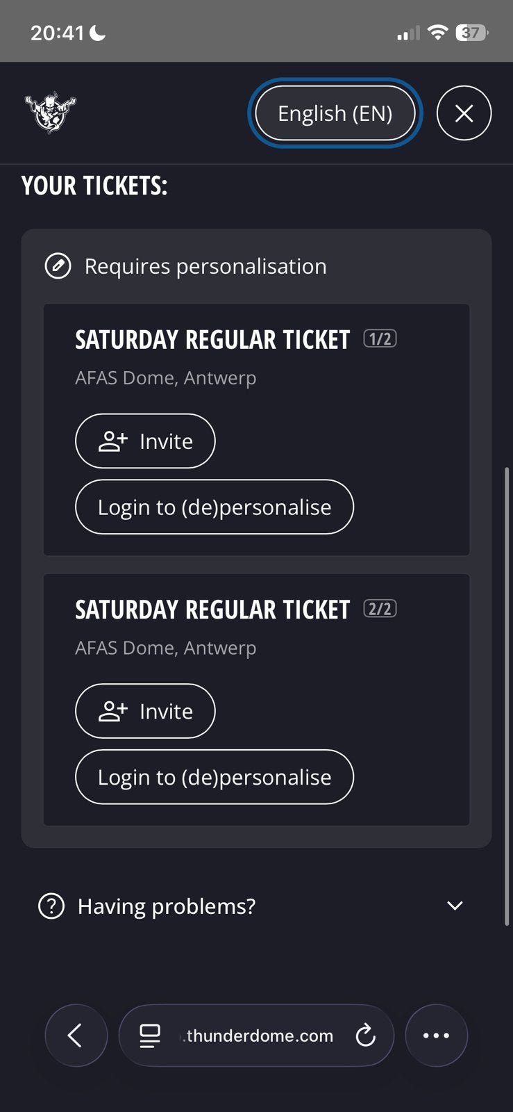2 Zaterdag tickets thunderdome GRAAG RUILEN, Twee personen, December