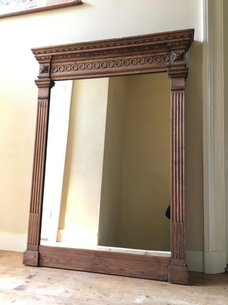Grote eiken kasteel Spiegel Frans antiek 139 cm., Antiek en Kunst, Antiek | Spiegels, Ophalen, Overige vormen, 100 tot 150 cm