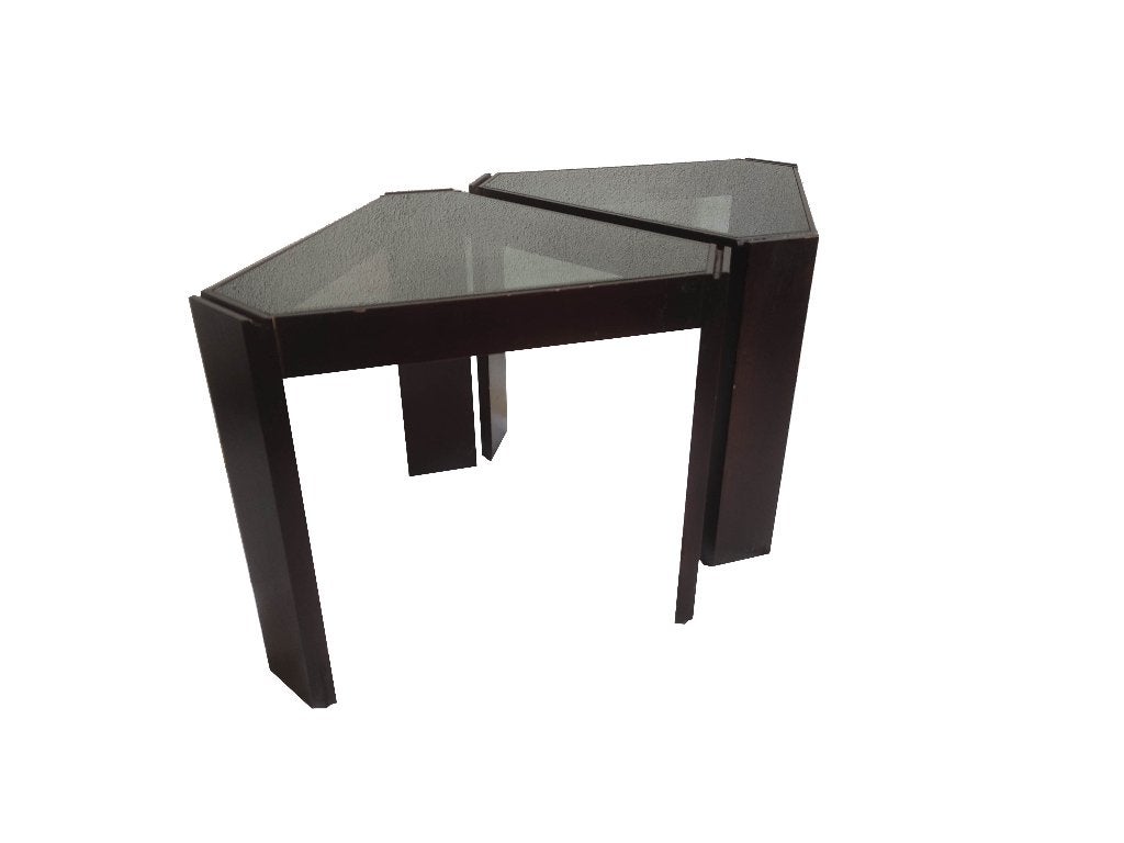 Prachtige vintage stapelbare Porada Arredi design tafels, Huis en Inrichting, Ophalen of Verzenden, Gebruikt, Bruin, Hout