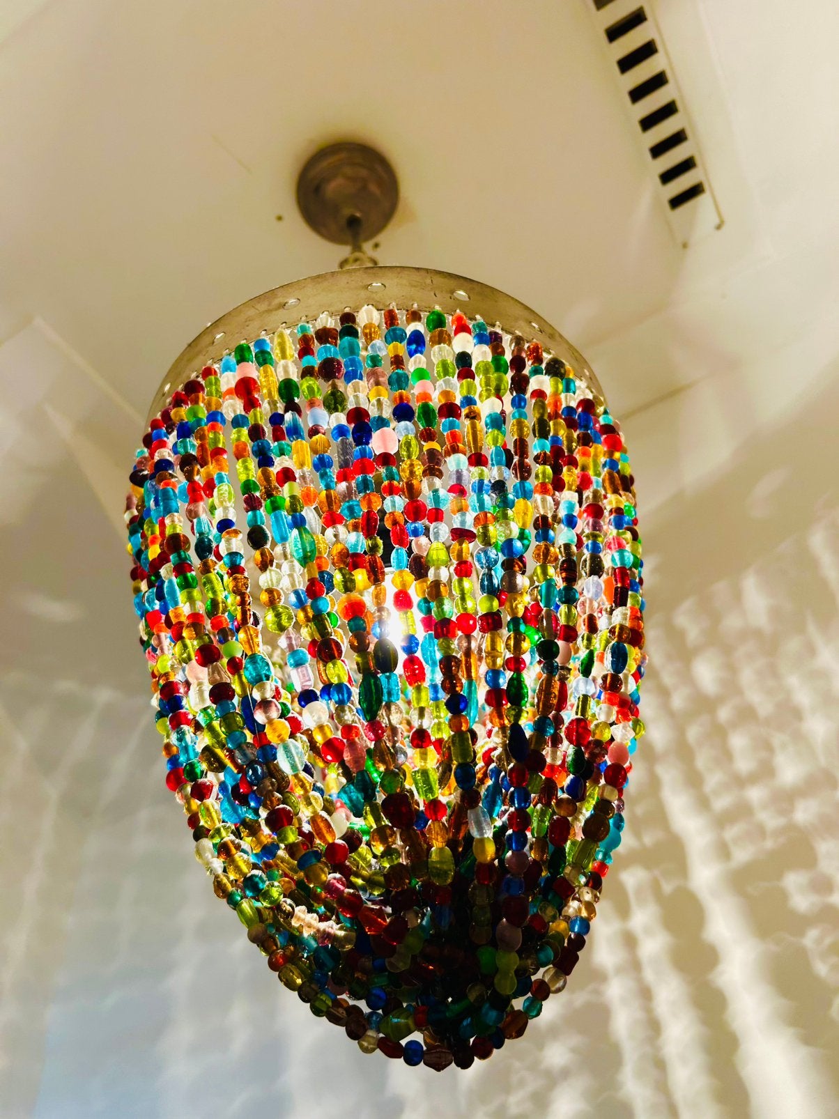 Bohemian kleurrijke glaskralen vintage hanglamp kroon lamp, Huis en Inrichting, Ophalen of Verzenden, Zo goed als nieuw, Glas