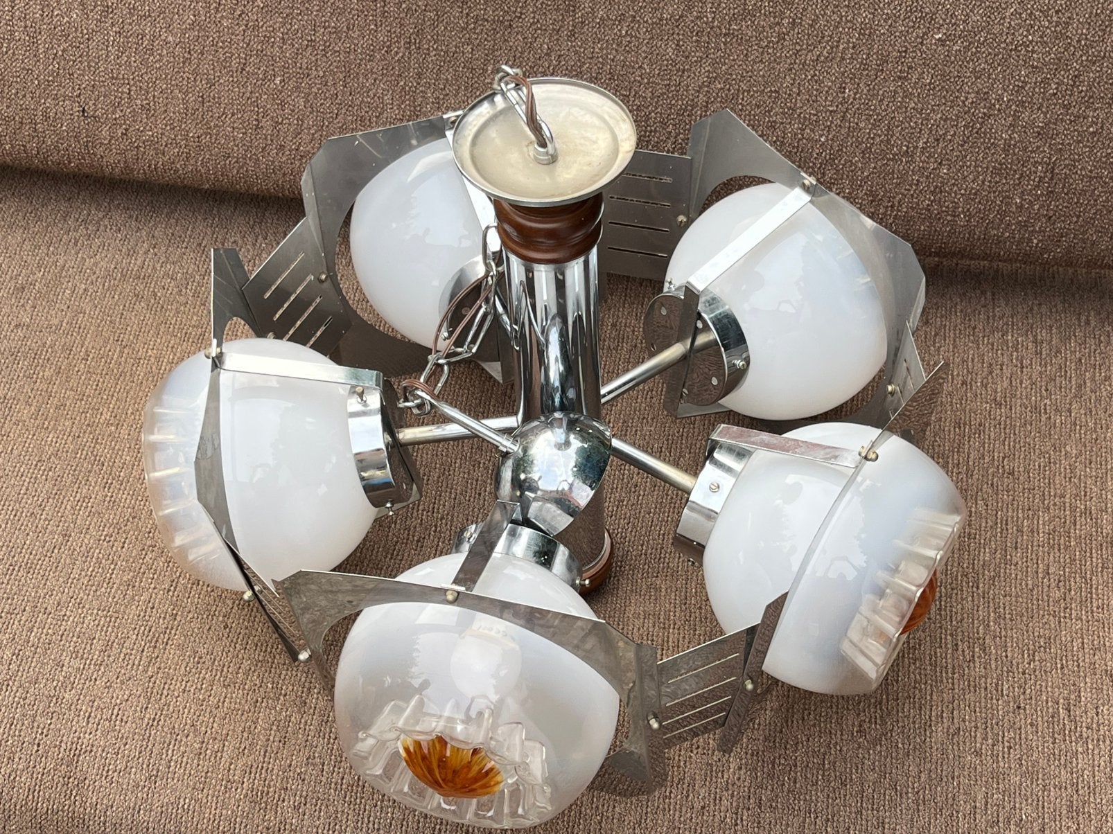 Vintage kroonluchter in metaal en Murano glas voor Mazzega,, Huis en Inrichting, Ophalen of Verzenden, Zo goed als nieuw, Glas