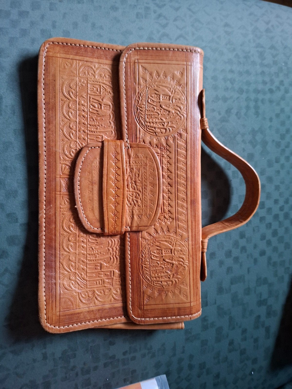 Leren handtas met reliëf - Vintage, Ophalen of Verzenden, Nieuw, Bruin, Handtas