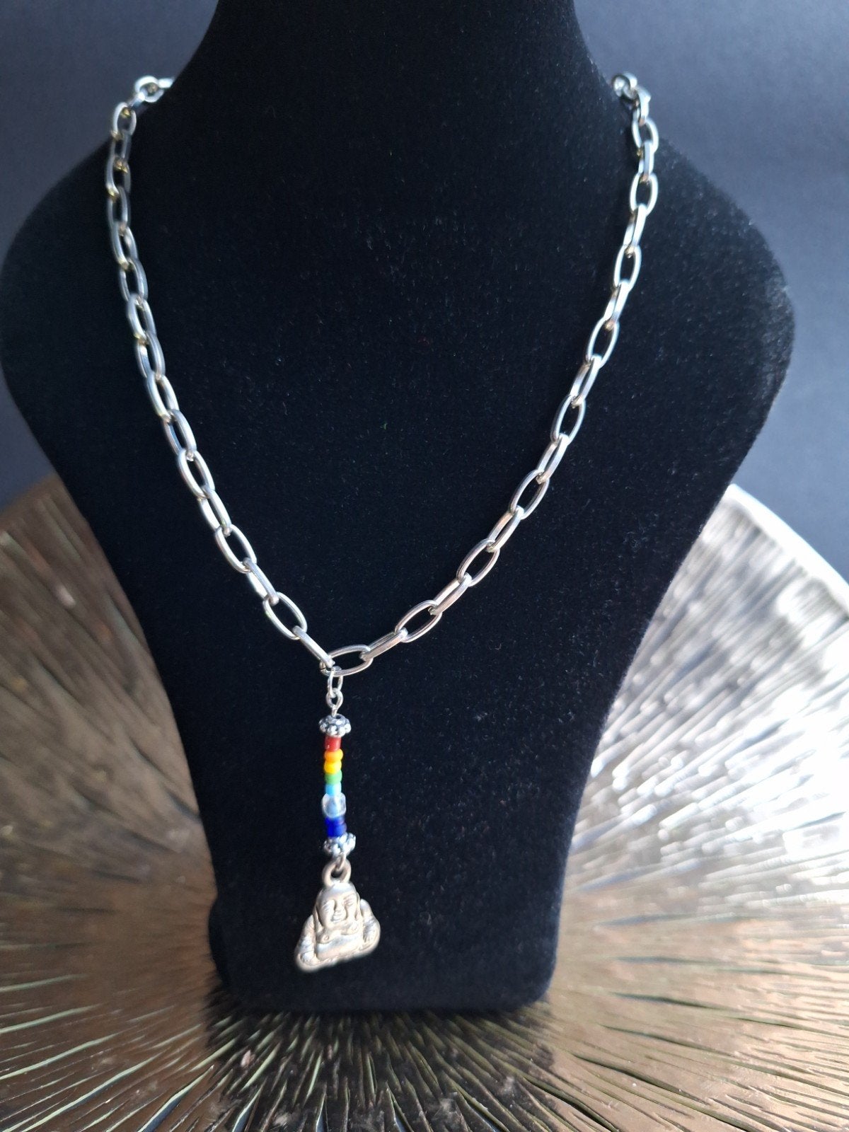 Nieuwe Budha ketting +/- 48 cm, Nieuw, Ophalen of Verzenden, Zilver, Overige materialen