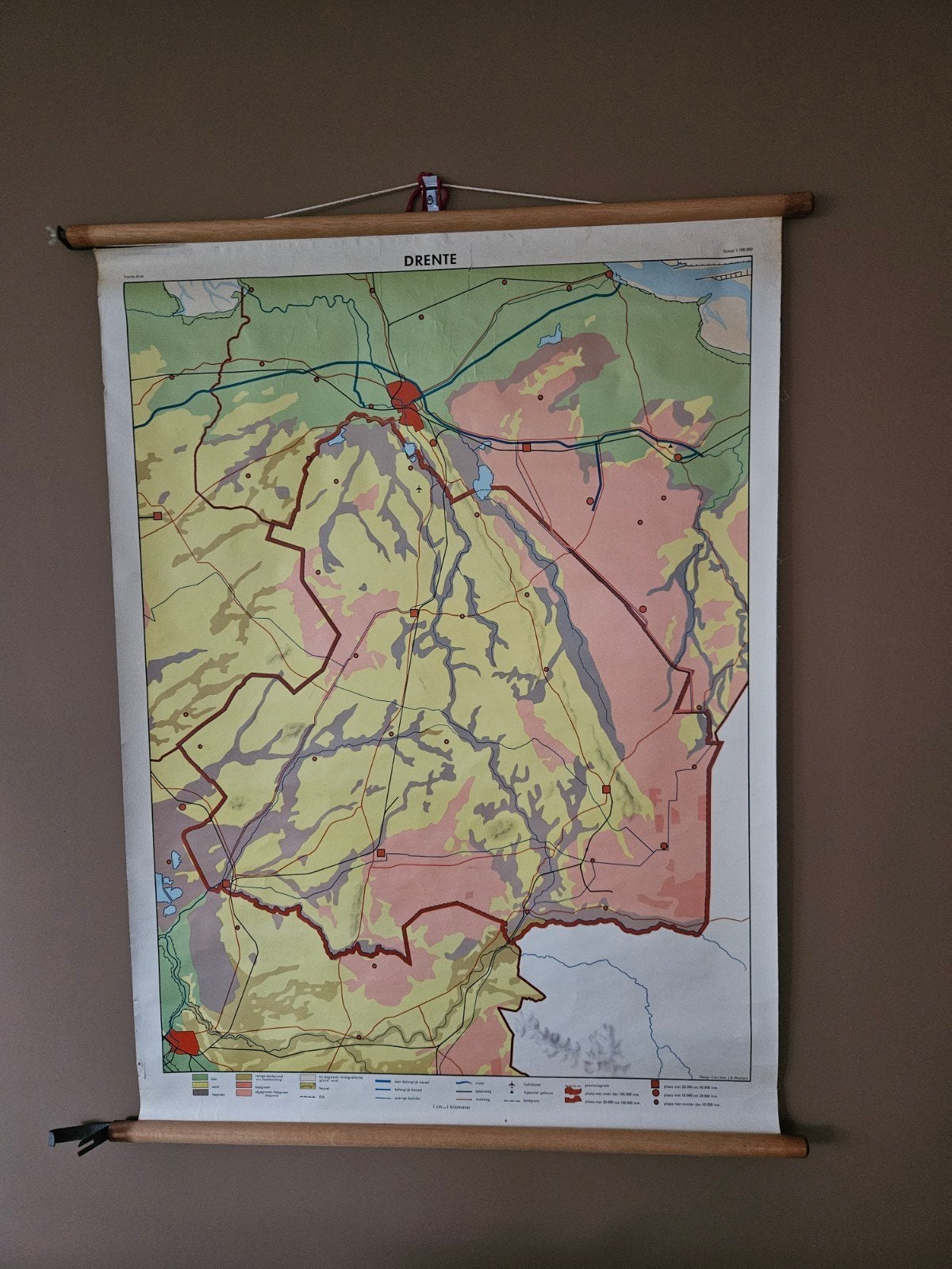 Oude schoolkaart Drenthe - Vierde druk, schaal 1:100.000, Ophalen of Verzenden, Landkaart, 1800 tot 2000, Nederland