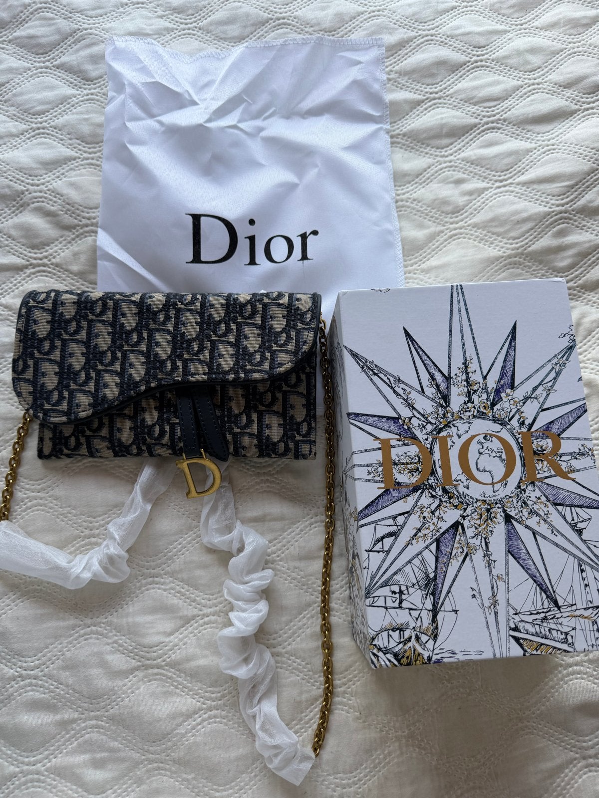 Dior Saddle tasje in blauw Dior Oblique jacquard, Ophalen of Verzenden, Zo goed als nieuw, Blauw, Schoudertasje