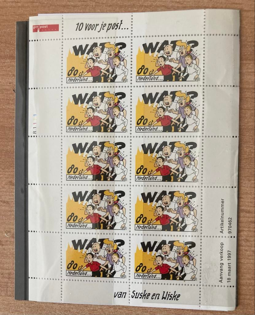 Postzegelvel Suske en Wiske - 10 postzegels 80 ct Nederland, Ophalen of Verzenden, Na 1940, Postfris