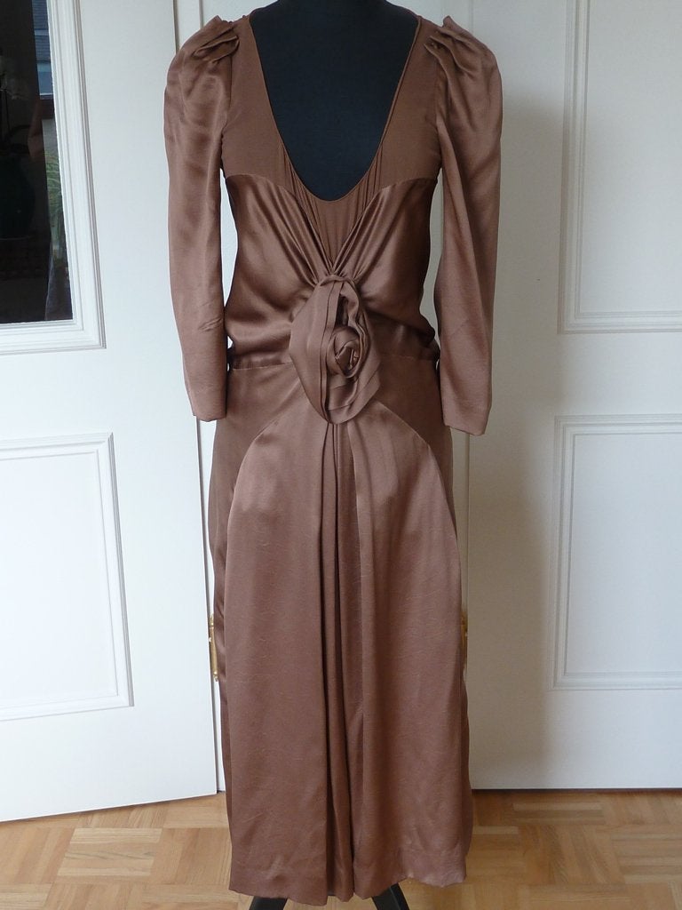 Sonia Rykiel Paris Couture jurk, zijde, kastanje glacé, zgan, Maat 38/40 (M), Bruin, Verzenden, Zo goed als nieuw