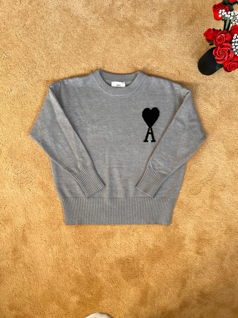 Ami Paris Sweater Grijs met Ami de Coeur Logo, Ophalen of Verzenden, Zo goed als nieuw, Maat 36 (S), Grijs