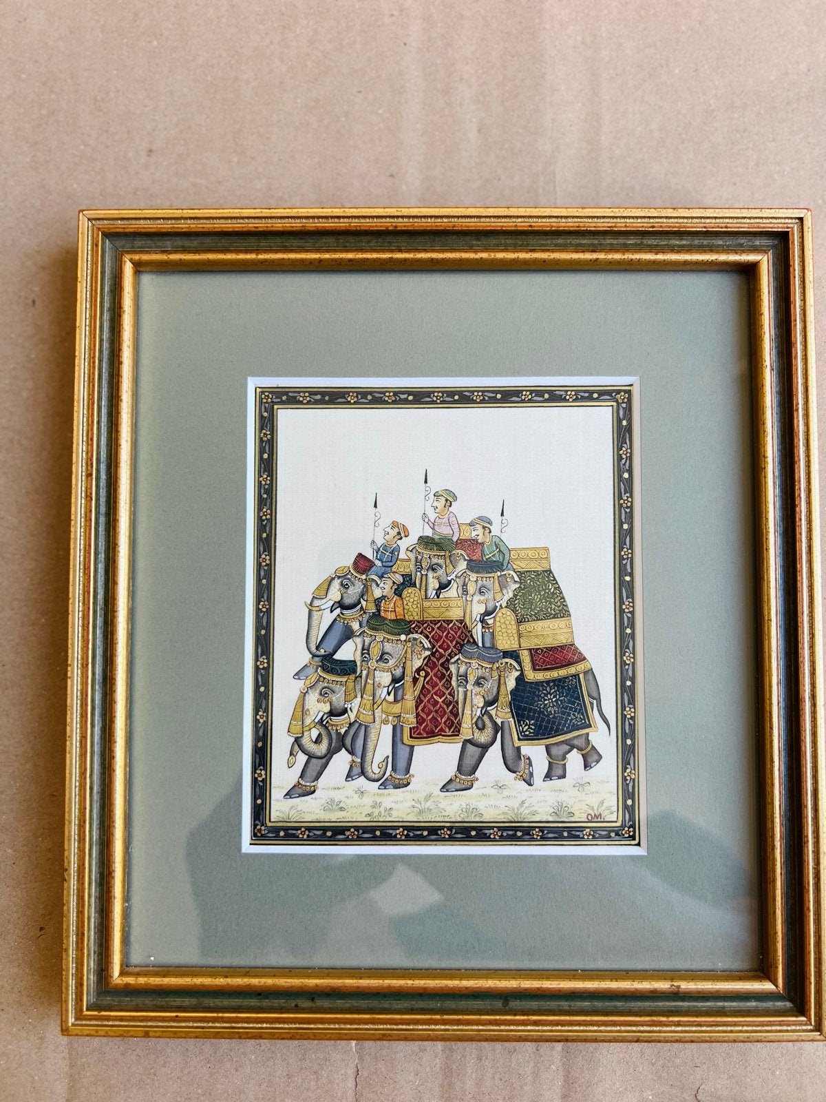 Handgeschilderde Indiase Miniatuurkunst - Olifantenstoet, Ophalen of Verzenden