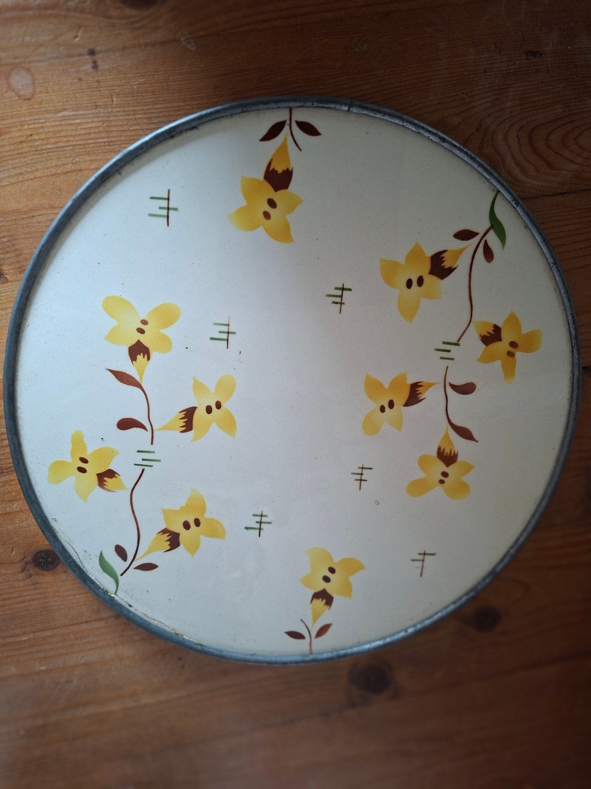 Vintage jaren '30 kookdekplaat met gele bloemetjes, Antiek en Kunst, Ophalen of Verzenden