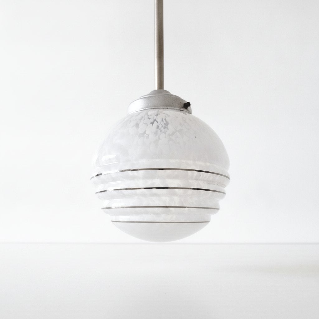 Art Deco Glazen Hanglamp , Franse Pendant Lamp ca. 1930, Ophalen of Verzenden