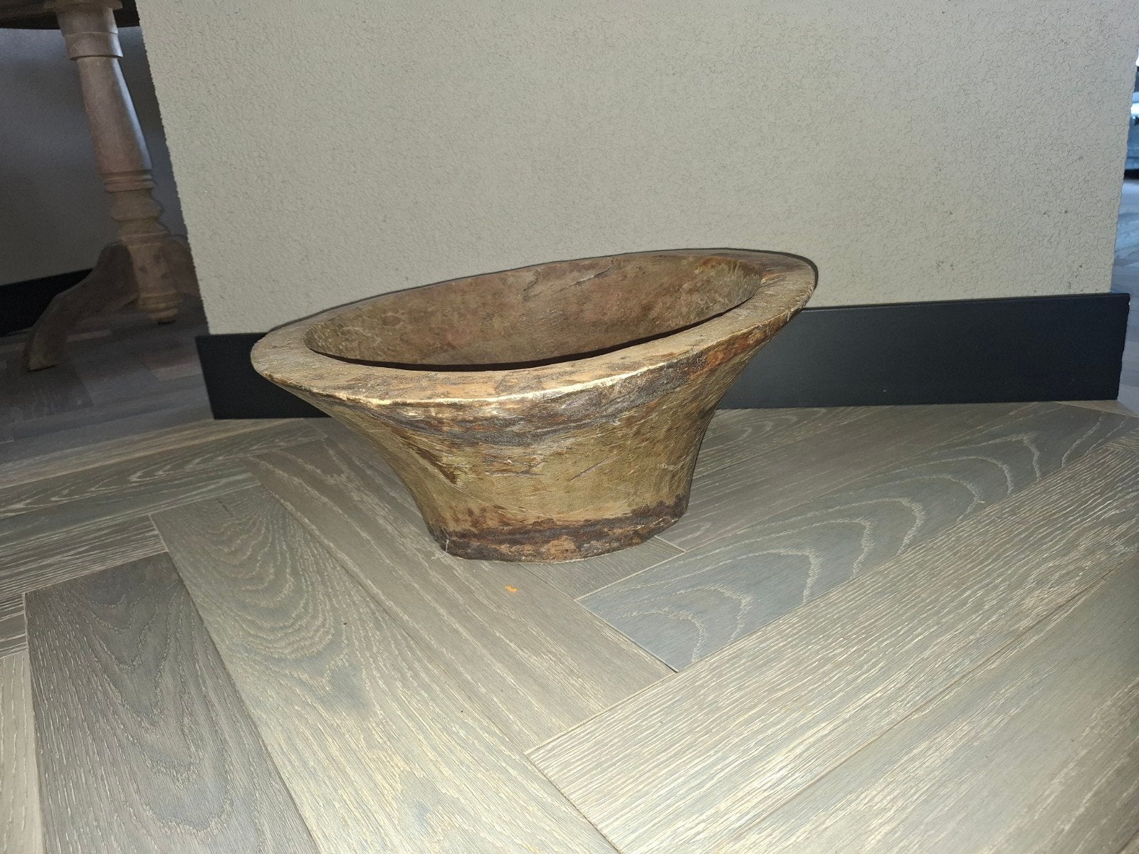 Antieke houten vijzelbak - Uniek decoratiestuk, Ophalen of Verzenden