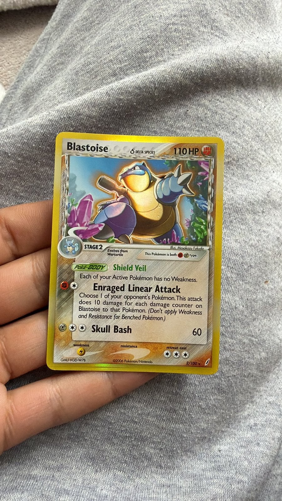 Blastoise Delta Species Pokémon Kaart (2/100), Ophalen, Gebruikt, Losse kaart, Foil