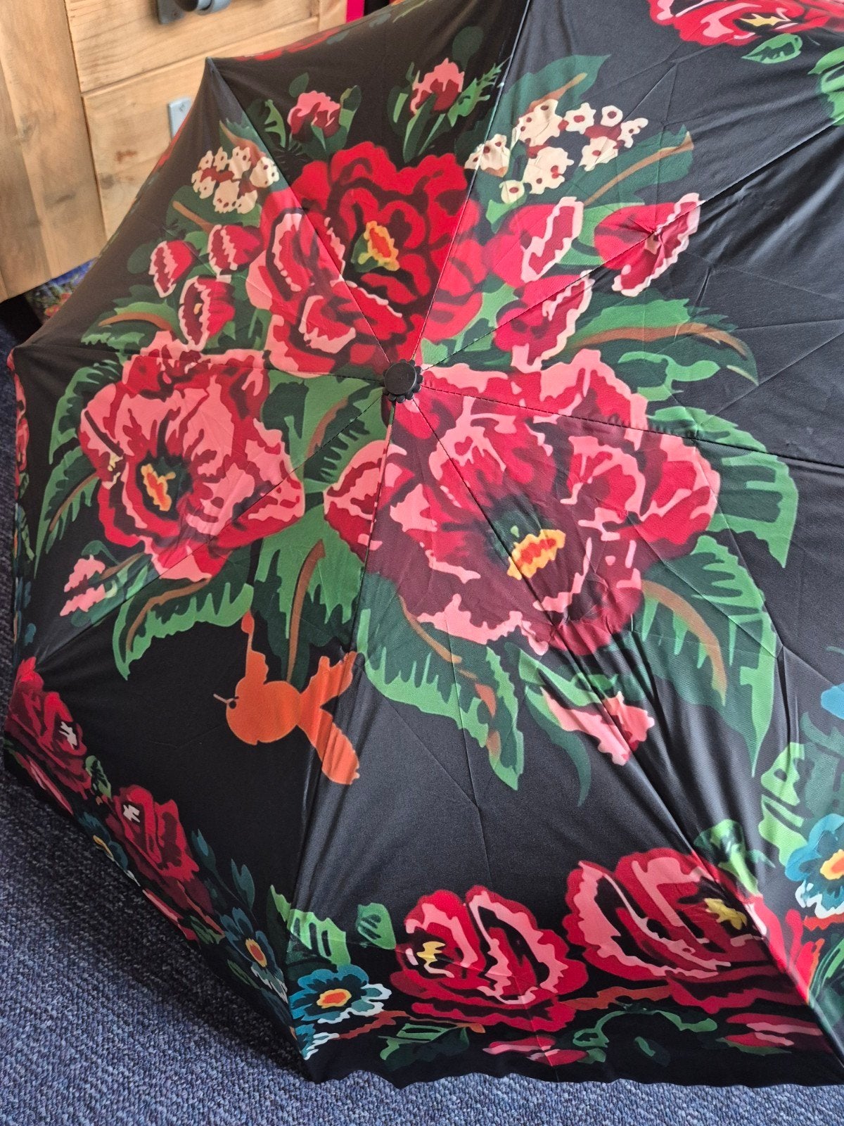 Paraplu met bloemenprint - Zwart met rode bloemen, Ophalen of Verzenden, Nieuw, Zwart