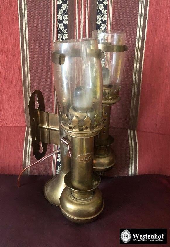 2 Arms industriële wandlamp vintage DLC koper, Ophalen of Verzenden, Gebruikt, Glas