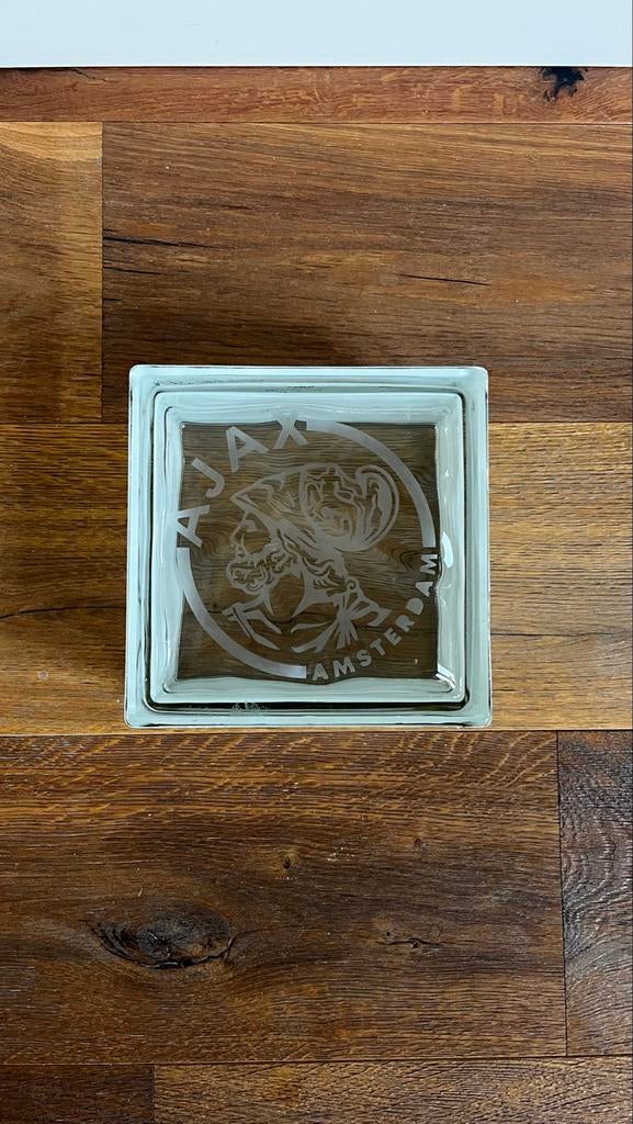Glazen bouwsteen met Ajax logo - Uniek decoratiestuk, Ophalen of Verzenden, Zo goed als nieuw, Ajax, Overige typen