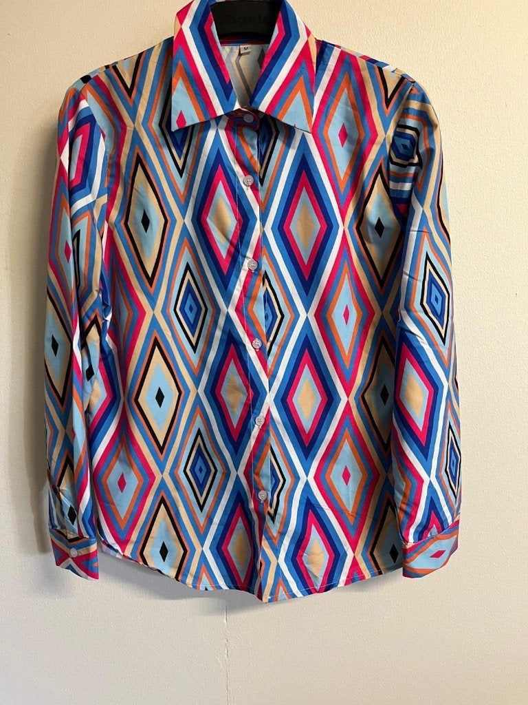 Vrolijk gekleurde blouse, Kleding | Dames, Ophalen of Verzenden, Zo goed als nieuw, Maat 38/40 (M), Meerkleurig