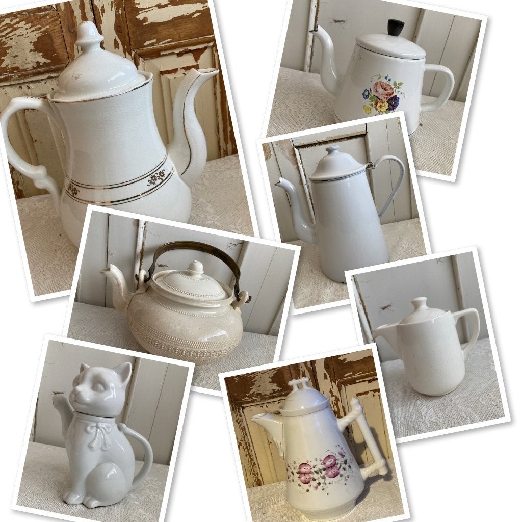 Brocante koffiepot (ten)- theepot (ten) & een chocoladeketel, Antiek en Kunst, Curiosa en Brocante, Ophalen