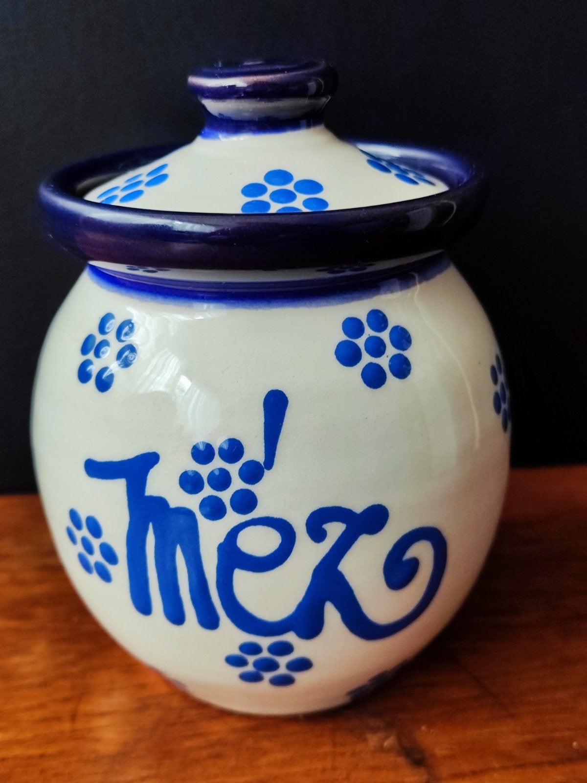 Hongaars blauw-wit keramieken honingpotje, mèz, 12 cm, Antiek en Kunst, Antiek | Keramiek en Aardewerk, Ophalen of Verzenden