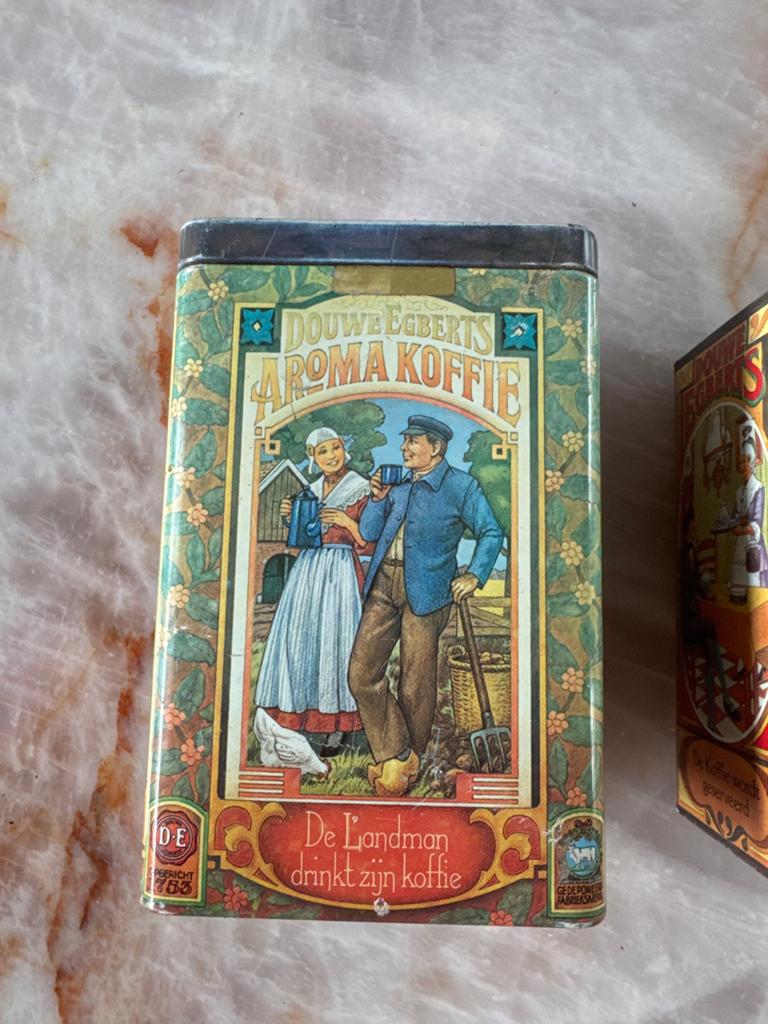Vintage Douwe Egberts blikken - Set van 2, Verzamelen, Blikken, Ophalen of Verzenden, Gebruikt, Koffie, Douwe Egberts