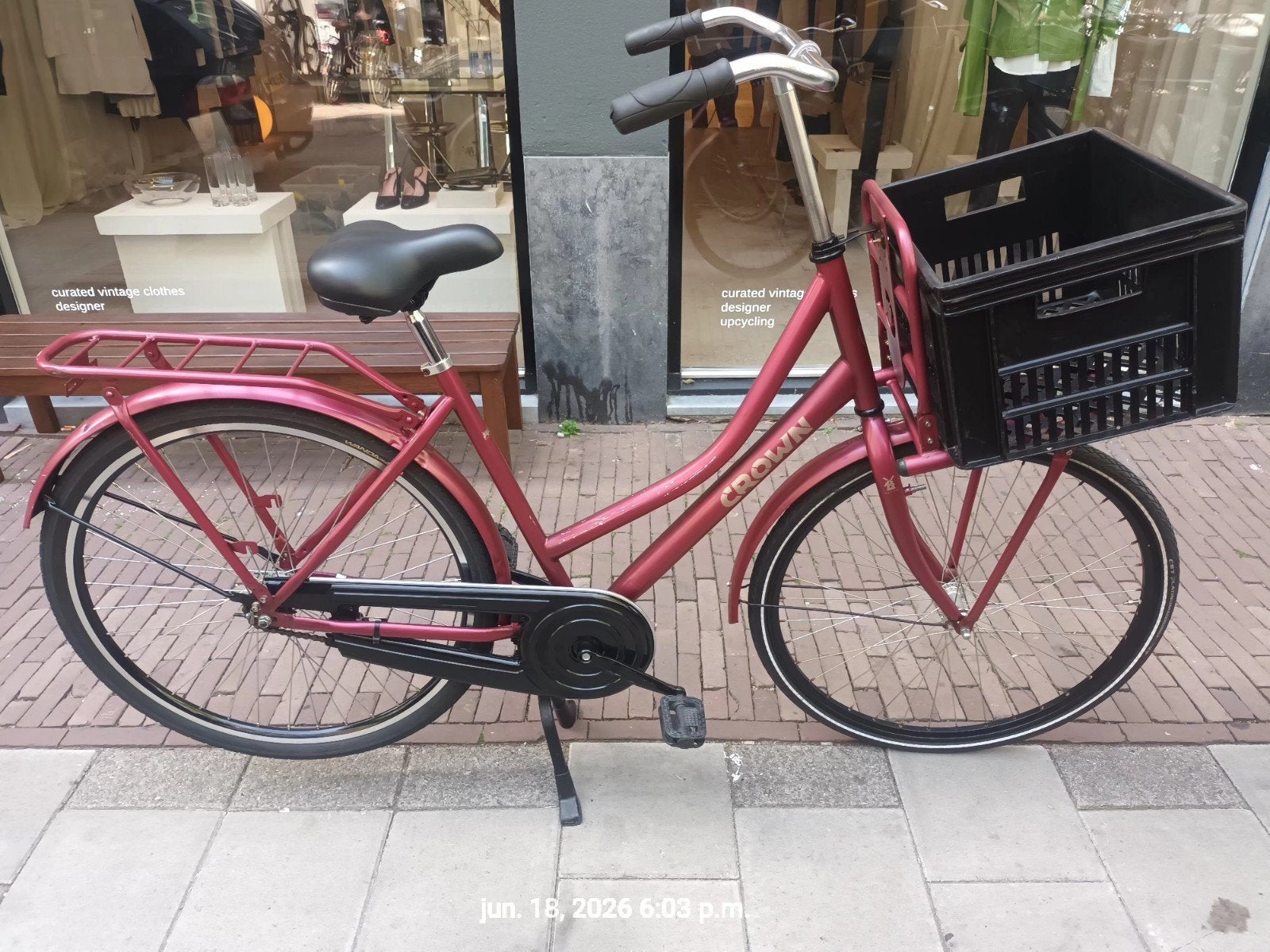 Damesfiets met Verlichting, Rek & Krat, 53 tot 56 cm, Ophalen, Zo goed als nieuw, Terugtraprem