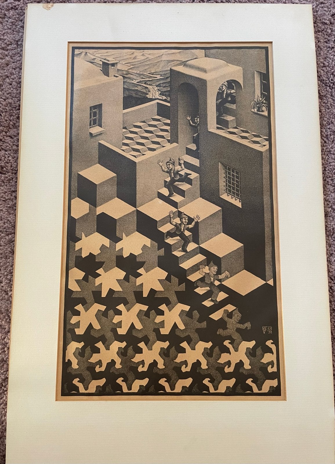 M.C. Escher 'Kringloop' (Cycle) - Reproductie 1968, Dagelijks leven, 1950 - 1999, Ophalen of Verzenden, Houtsnede