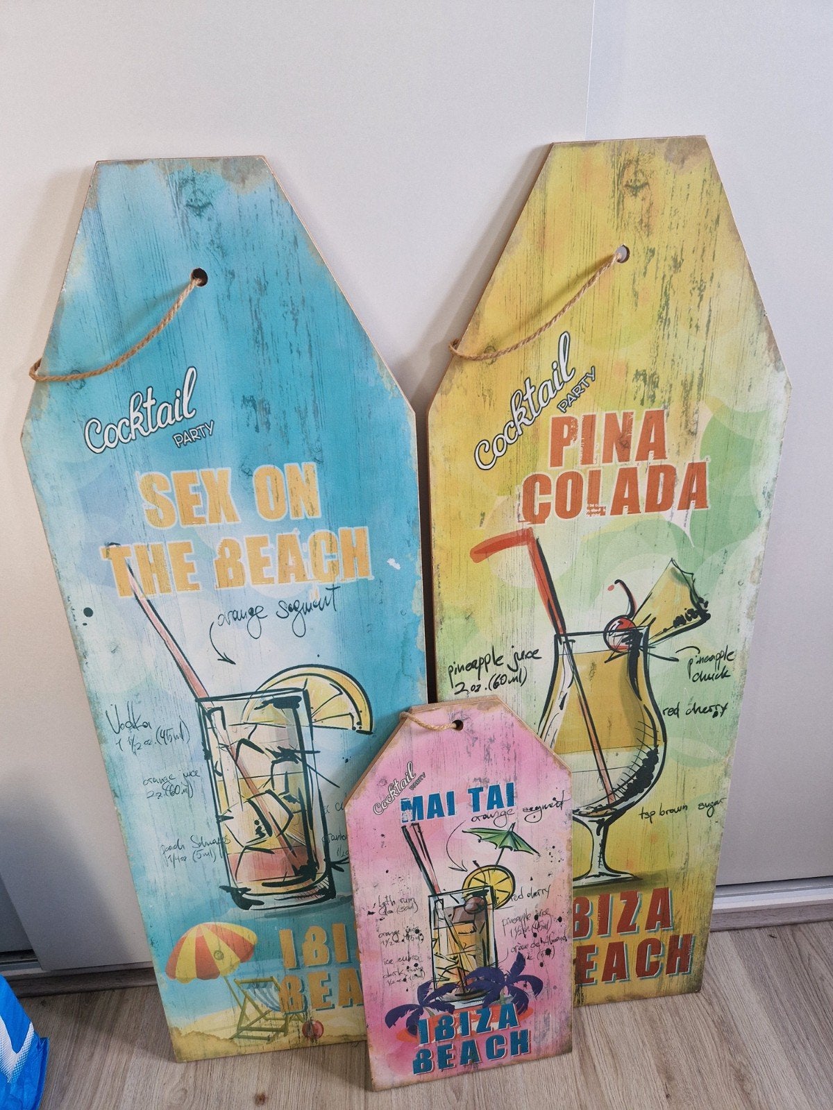 Decoratieve houten cocktailborden - Ibiza Beach, Huis en Inrichting, Ophalen, Gebruikt, Hout, Wandbord of Wandpaneel