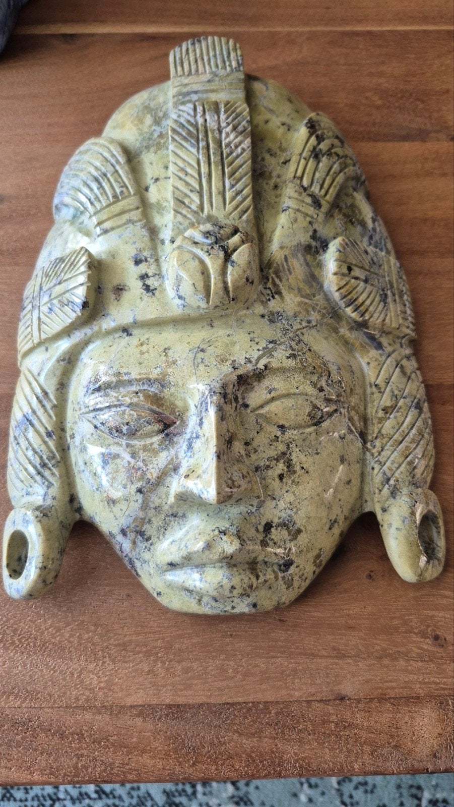 Mexicaans Serpentiniet Masker - Handgemaakt, Antiek en Kunst, Kunst | Niet-Westerse kunst, Masker, Mexico, Steen/keramiek, Groen