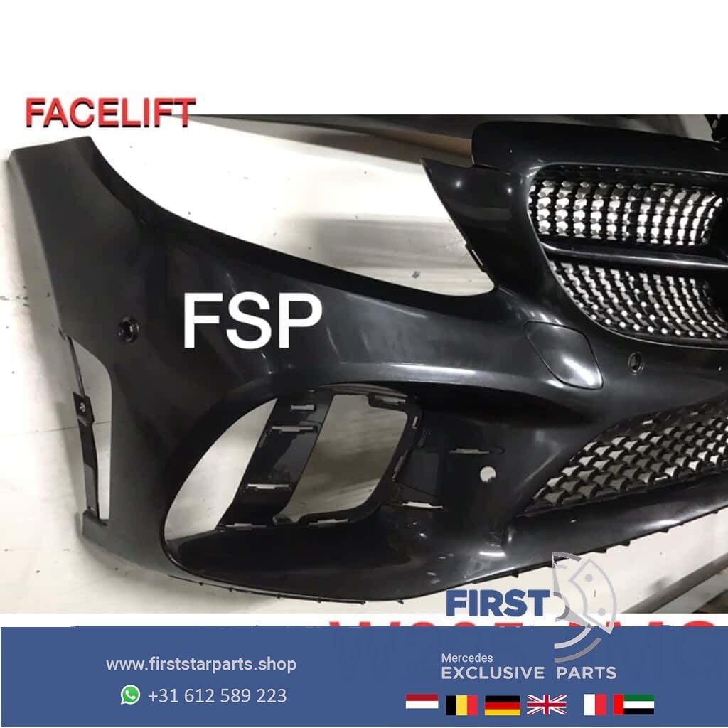 W205 Facelift AMG Voorbumper + diamond gril 2019 Mercedes C, Gebruikt, -, Voor, Ophalen of Verzenden