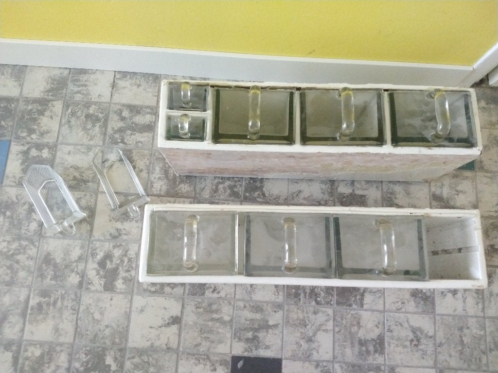 Vintage Piet Zwart Bruynzeel glazen bakken kruidenrek, Ophalen, Gebruikt, 50 tot 100 cm, 25 tot 50 cm