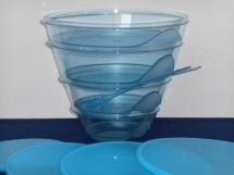 Schalen Set 3S (4) met deksel+Slacouvert Tupperware, nieuw, Ophalen of Verzenden, Nieuw, Blauw, Schaal