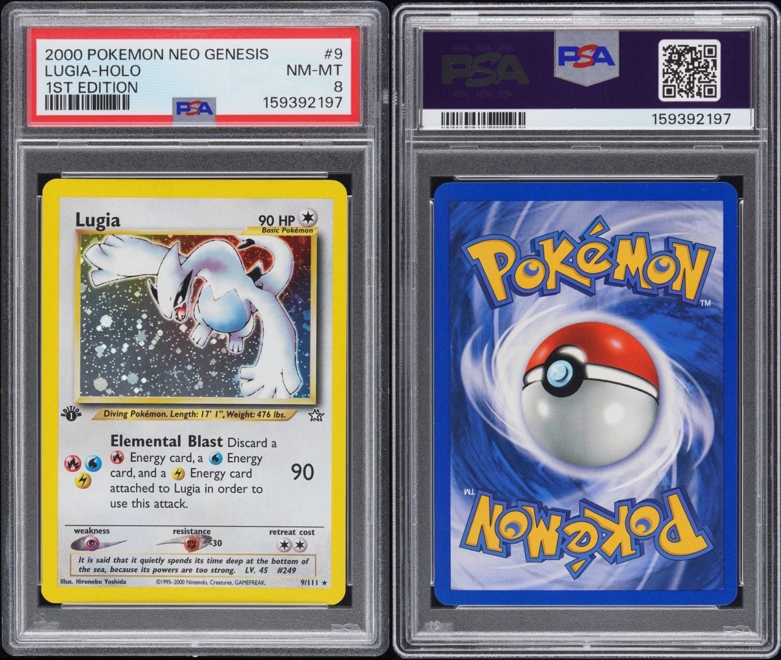 Lugia PSA 8 1st Edition Neo Genesis Pokémon Kaart, Ophalen of Verzenden, Zo goed als nieuw, Losse kaart, Foil