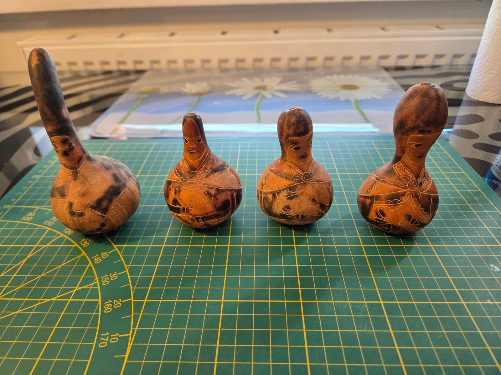4 Peruaanse Mates Burilados - Handgesneden Kalabassen, Antiek en Kunst, Overige typen, Ophalen of Verzenden, Handgemaakt, Overige herkomsten