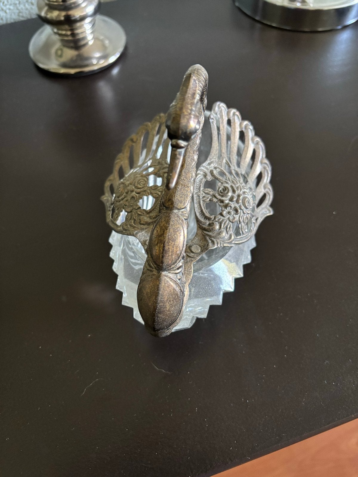 Vintage Zwaan Kristallen servetjouder met zilveren vleugels, Ophalen of Verzenden