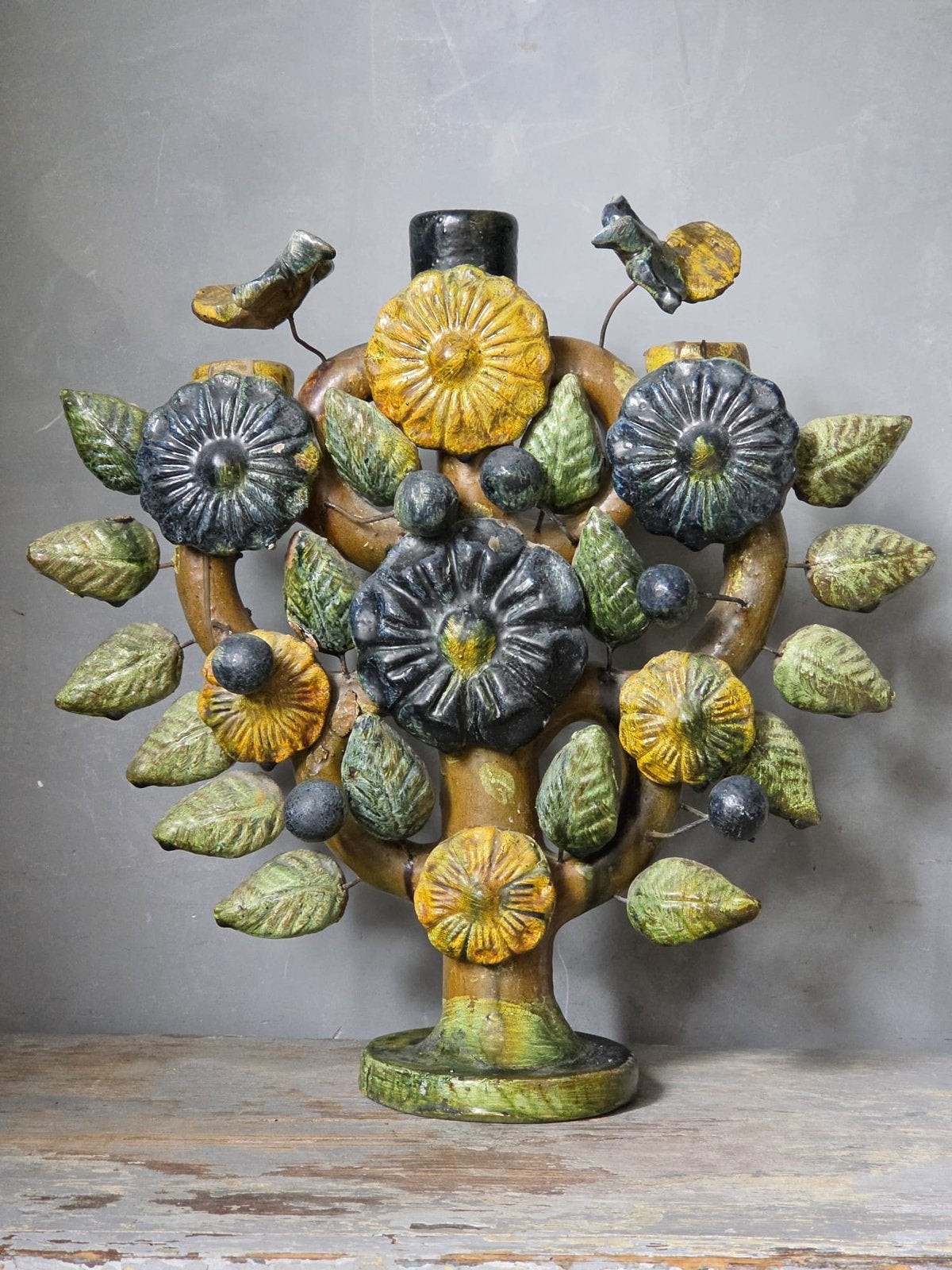 Vintage Handgemaakte aardewerk levensboom / kandelaar, Verzenden