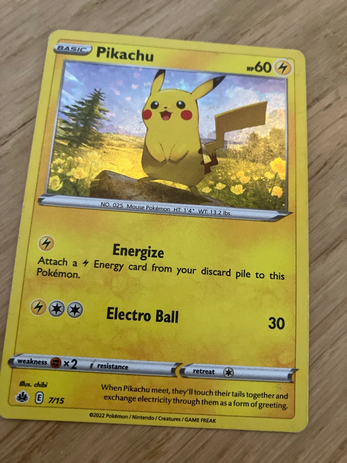 Pikachu Pokémon kaart - Basic - HP60 - 2022, Ophalen of Verzenden, Zo goed als nieuw, Losse kaart