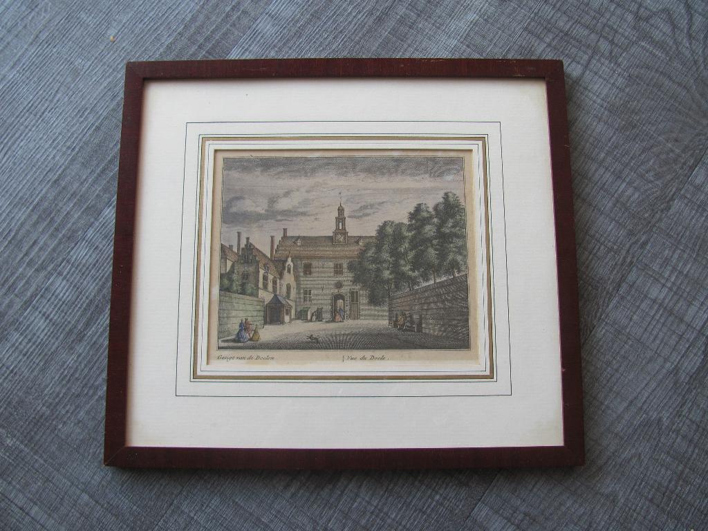 Abraham Rademaker - Gesigt van de Doelen (Dordrecht), Antiek en Kunst, Kunst | Etsen en Gravures, Stadsgezicht, 19 cm, Met tekst